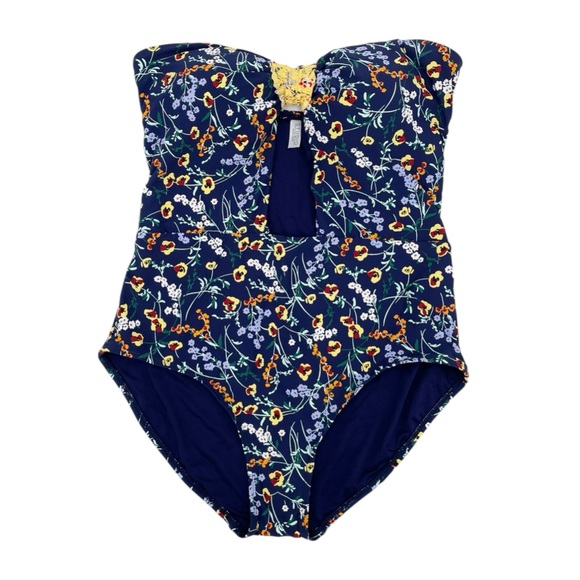 NEW Studio Anne Cole Women's Smocked Tab Bandeau One Piece Swimsuit Blue Size 12 - Picture 2 of 16